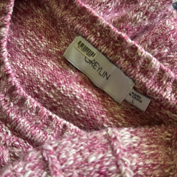 GREYLIN Claris Cozy Lurex Knot Sweater in Magneta Pink  Wool Blend in Sz Large - Picture 7 of 9